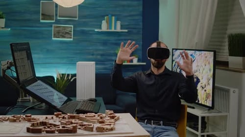 Modern Architect Using Vr Glasses for Building Model