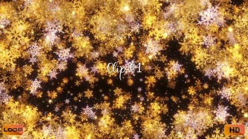 Sparkling Golden Snowflakes Winter Holiday Background Loop