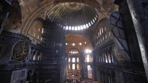 Hagia Sofia, Ayasofya Interior in Istanbul, Turkey, Byzantine Architecture, City Landmark and