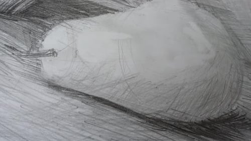 Close Up of Pencil Drawing of Fruit Still Life