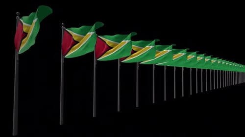 Animated Line of Waving Guyana Flags