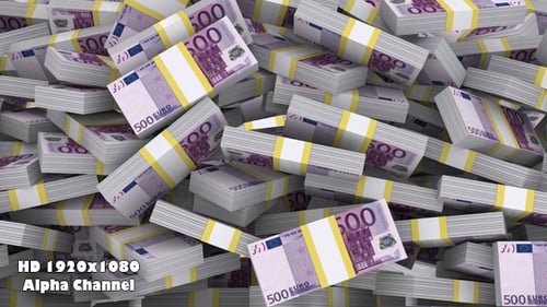 Falling 500 Euro Banknotes Shower Animation