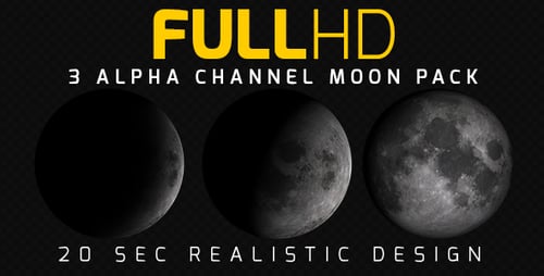 Three Realistic Moon Phase Animations with Alpha Channel