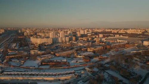 Suburb of a big city. City block from the height of the flight.