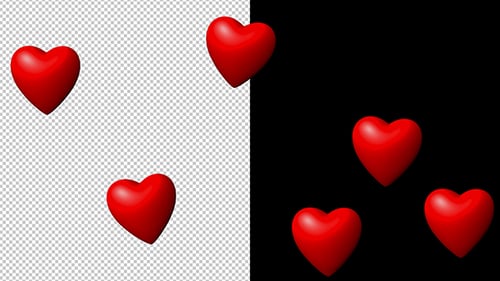 Falling Red 3D Hearts Alpha Channel Overlay