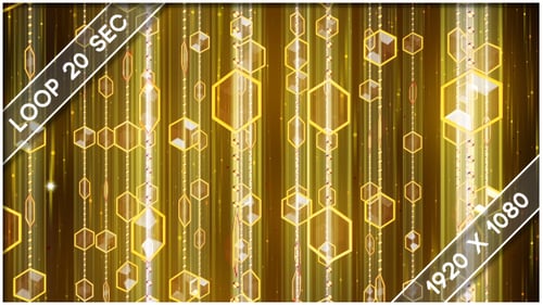 Golden Geometric Hexagon and Bead Particles Flowing Background