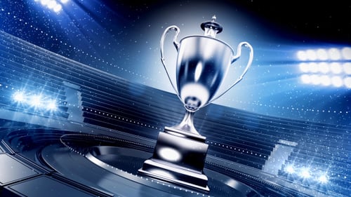 3D Animated Silver Trophy in Dynamic Sports Stadium