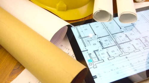Blueprint on Tablet with Drafting Tools