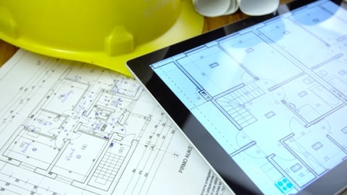 Digital Tablet Shows Construction Plan