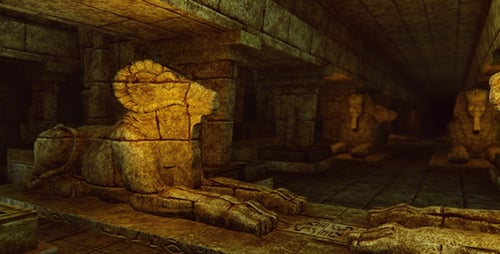 Ancient Egyptian Temple Hallway Flythrough with Sphinx Statues