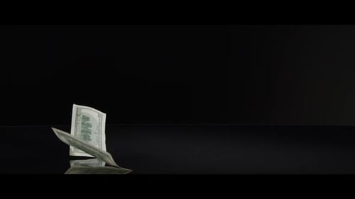 Amerikanische 100-Dollar-Scheine fallen auf eine reflektierende Oberfläche - MONEY 0011