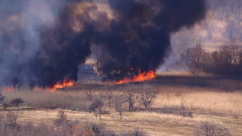 a Fast-moving Fire on Dry Grass Field