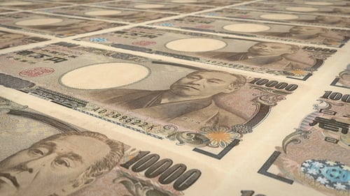 Seamless Loop of Japanese Yen Banknotes Money Printing