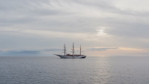 Large Sailing Ship on the Atlantic Ocean in a Sunset.
