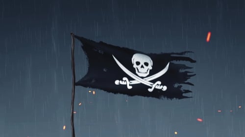 Pirate Flag Unfurling with Skull and Crossbones