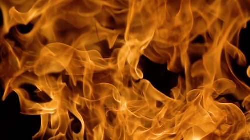 Intense Close-Up of Fiery Orange Flames