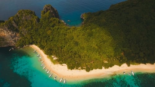 Tropical Beach with Boats, Aerial View. Tropical Island.