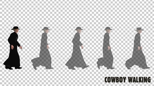 Stylized Figure Walking in Black Coat and Hat