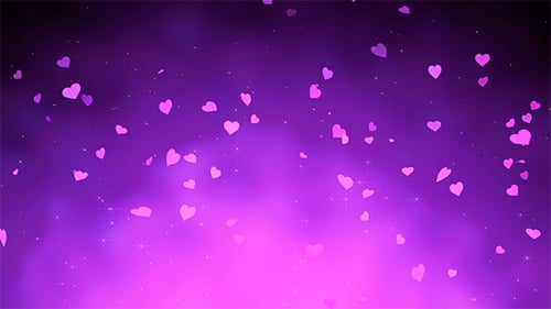 Romantic Purple Background with Falling Hearts and Sparkles