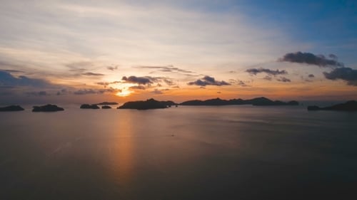 Beautiful Sunset Over Sea, Aerial View.