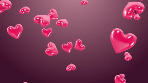 Floating Glossy Pink Hearts Romantic Celebration Background