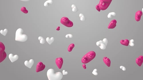 Pink And White Fluid Hearts Falling Motion Background