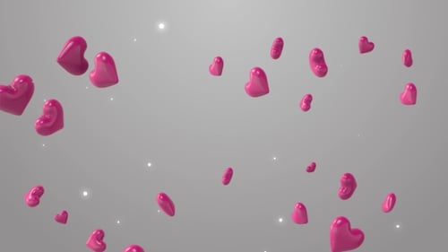 Romantic Floating Pink Hearts and Sparkles Background