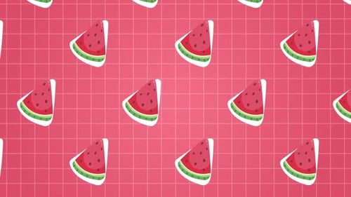Animated Flat Design Watermelon Slices Seamless Pattern Background