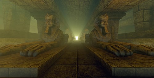 Ancient Egyptian Temple Hallway Journey with Sphinx Statues Reveal
