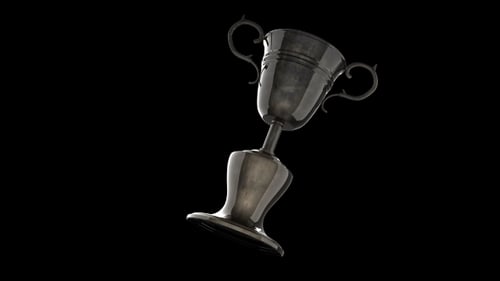 3D Animated Silver Trophy Rotating on Black Background