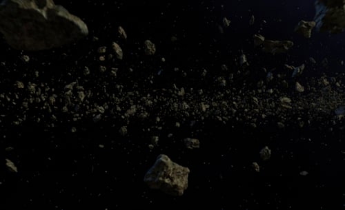 Seamless Loop of Flying Asteroids in Space