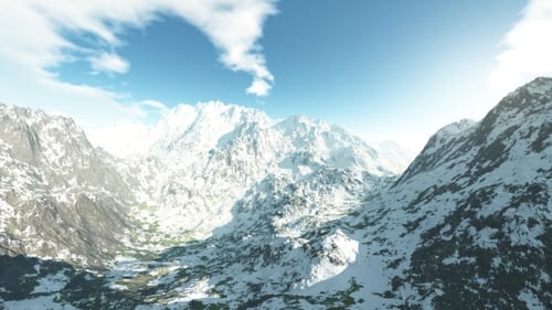 Panoramic Aerial View of Snow-Capped Mountain Landscape