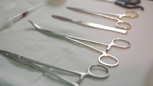 Surgical Instruments on Sterile Tray in Operating Room