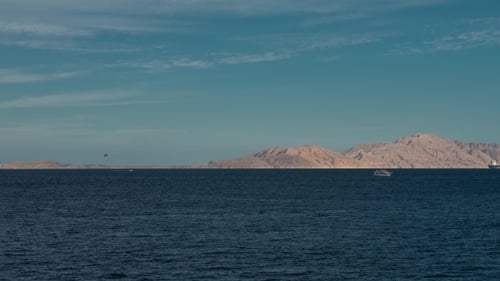 Beautiful Evening Landscape of Sea and Mountains From Left To Right. Evening View of the Red Se