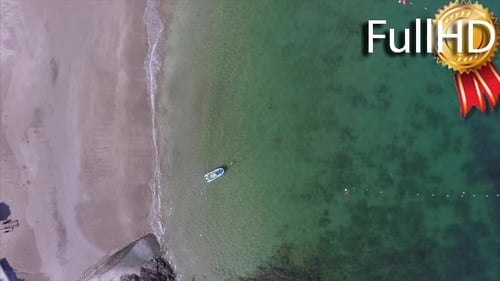 Aerial View of Lagoon With a Sandy Beach and