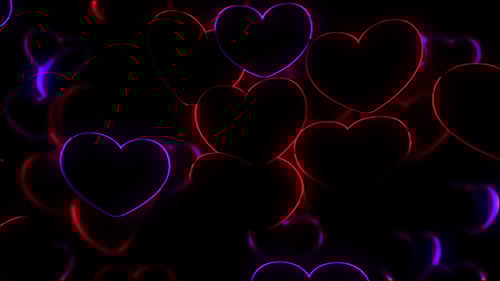 Glowing Neon Hearts Abstract Motion Background