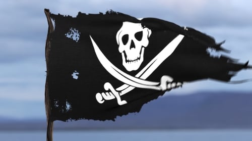 Animated Grunge Pirate Flag with Skull and Crossbones Waving