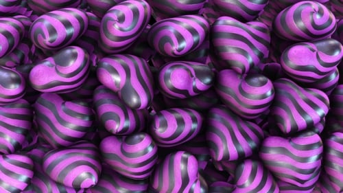 Seamless Loop of Abstract Purple Striped Fluid Hearts