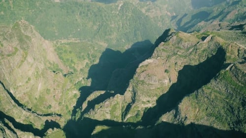 Aerial View of the Canyon and Mountains with Clouds