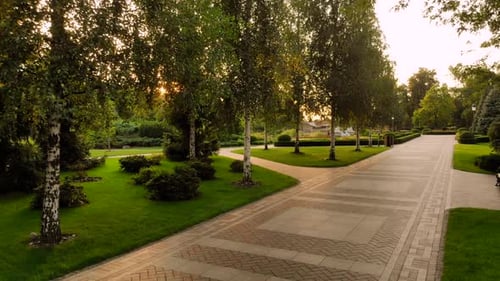 Cobblestone Pathway in a Park