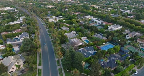 Aerial Shot of Beverly Hills, Drone Flying over Residential Neighborhood in Famous California City
