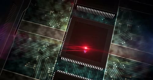 Processor factory with laser burning Ethereum mining symbol