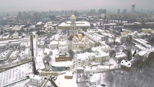 Aerial View Kiev-Pechersk Lavra in Winter, Kiev , Ukraine