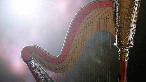 Elegant Golden Harp Music Instrument Animation