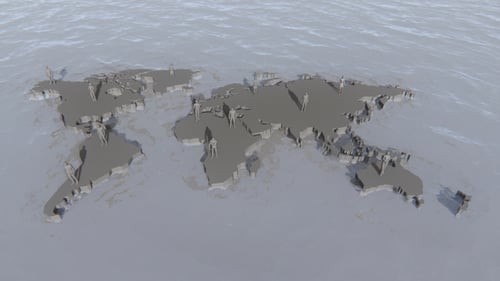 Modern 3D World Map with People Floating on Water