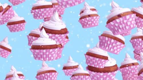 Sweet Pink Cupcakes Falling Seamless Background