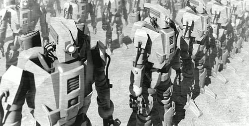 Monochromatic Robot Army Marching Sketch Animation