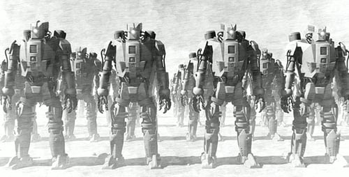 Animated Robotic Army in Pencil Sketch Style