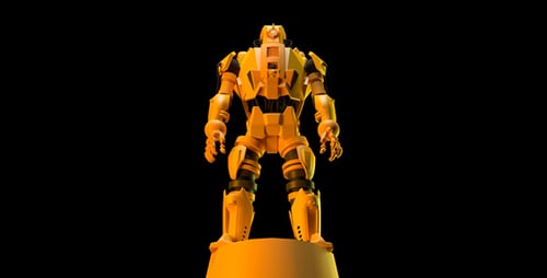 Futuristic Yellow Mech Robot Rotating 3D Model