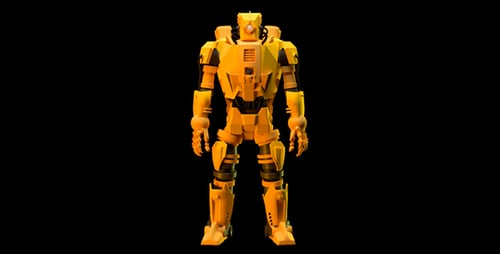 Animated Yellow Sci-Fi Robot Rotation with Alpha Channel
